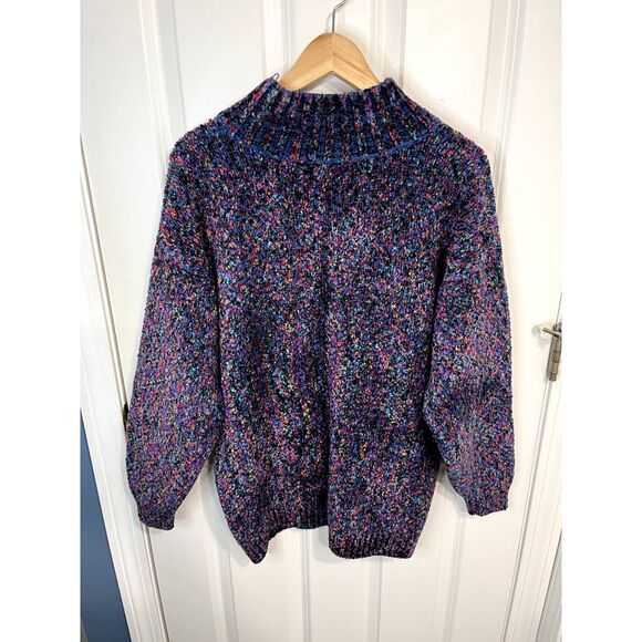 Vintage Express Rainbow Purple Mock Neck Chenille Wool Blend Sweater Size Medium - Picture 2 of 5